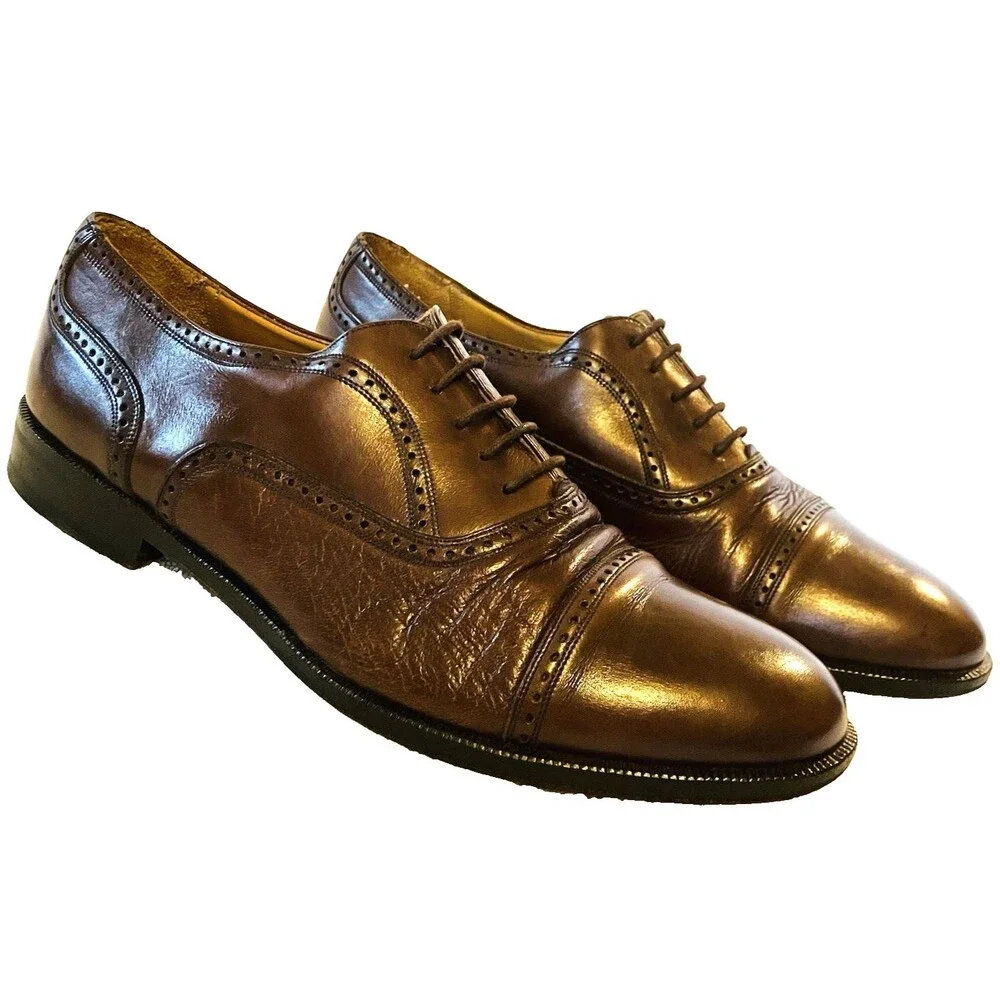 Mezlan Florence Shoes Cap Toe Pebbled Leather Oxford 8 Men Burgundy Oxblood